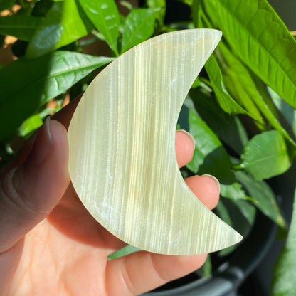 Green Onyx Moon Bowl | 3" | 3 oz | Banded Calcite | Crystal Bowl | Crystal Carving | CM1