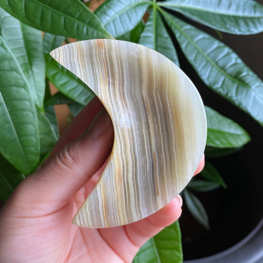 Green Onyx Moon Bowl | 3.1" | 4.2 oz | Banded Calcite | Crystal Bowl | Crystal Carving | CM2