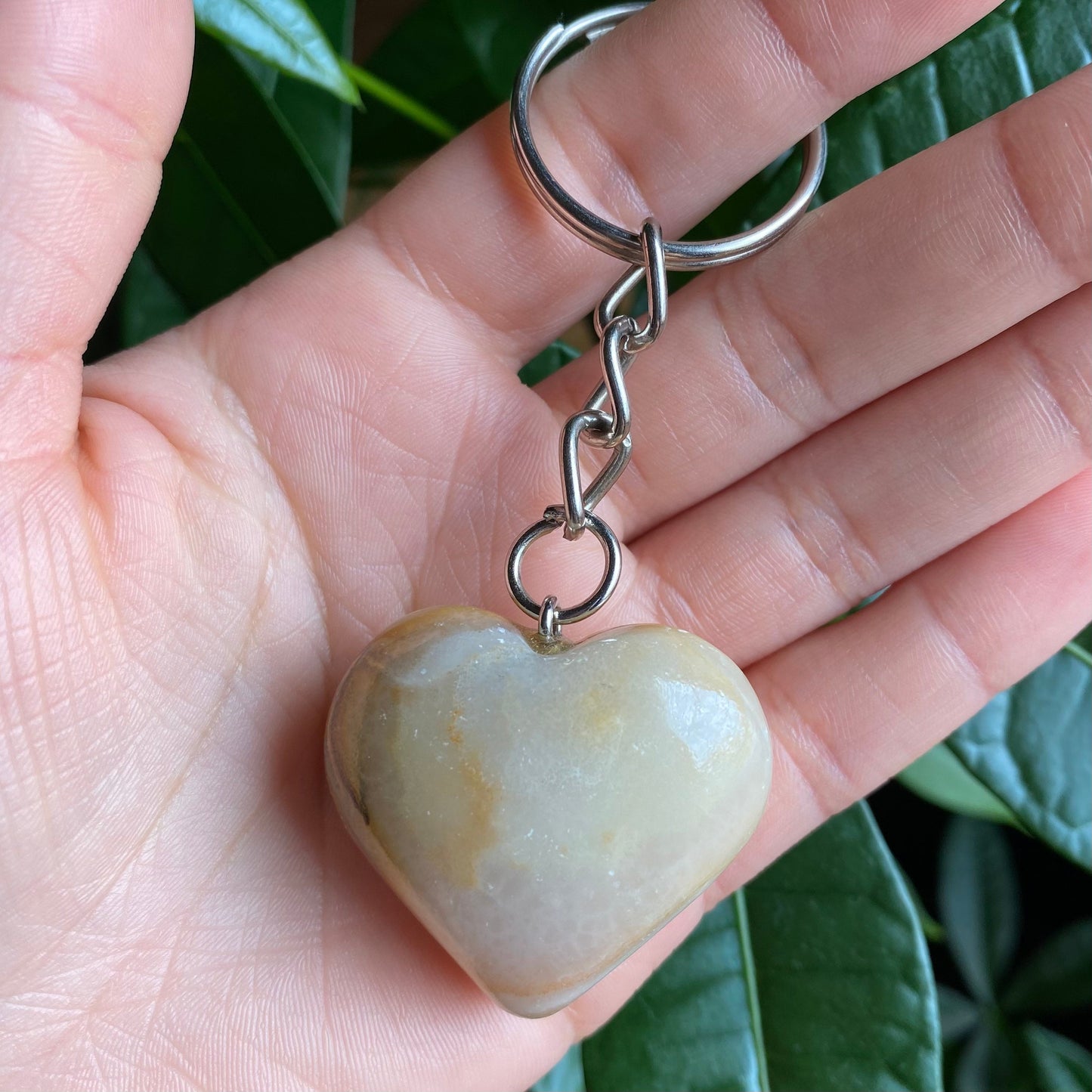 Green Onyx Heart Keychain | Banded Calcite | Crystal Keychain | Crystal Carving