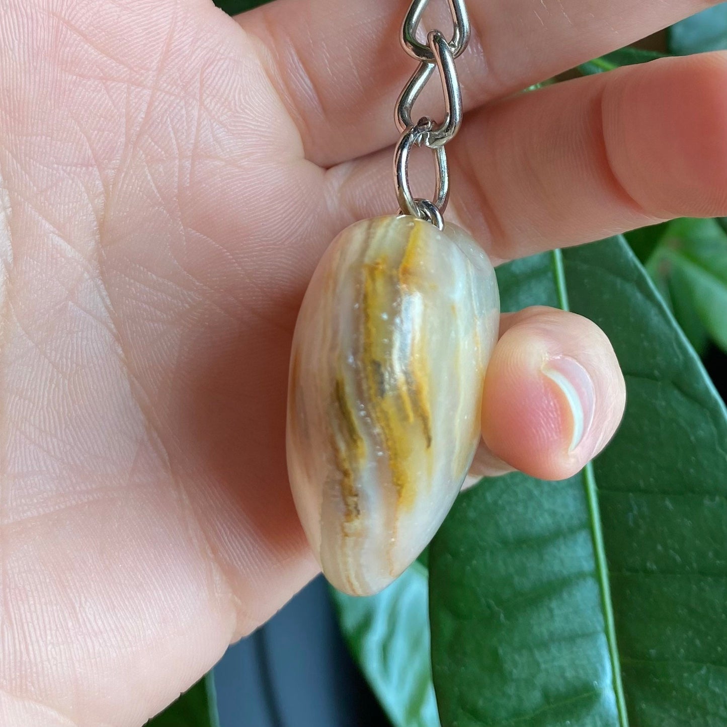 Green Onyx Heart Keychain | Banded Calcite | Crystal Keychain | Crystal Carving