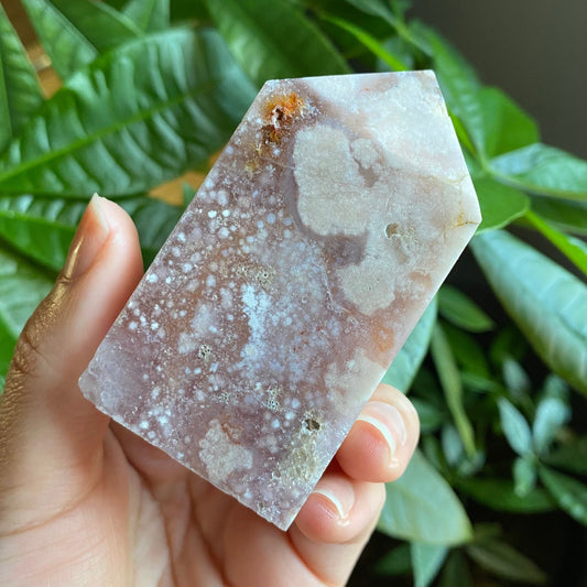 Amethyst Flower Agate Tower | 4 oz | 2.9" | Amethyst Tower | Flower Agate Tower | Crystal Tower