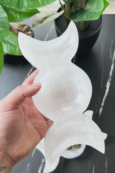 Selenite Triple Moon Bowl | Selenite Bowl | Energy Cleaning